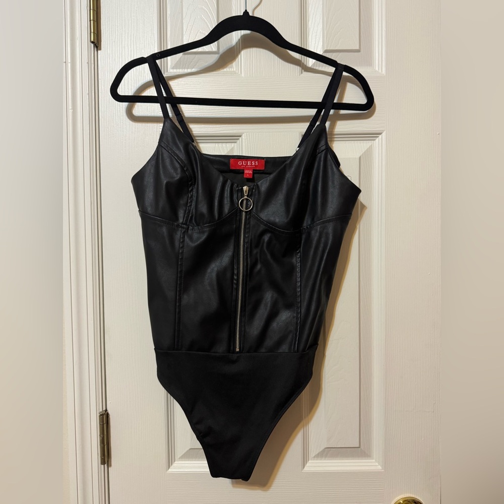 Guess Faux Leather Zip Up Bodysuit